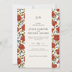 Stoffelijk Elegant Gouden Rode Rose Bloem Bruiloft Kaart