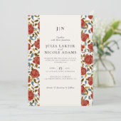 Stoffelijk Elegant Gouden Rode Rose Bloem Bruiloft Kaart (Staand voorkant)