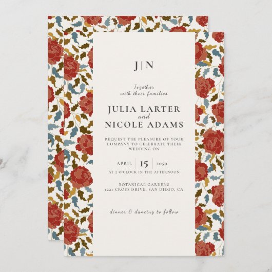 Stoffelijk Elegant Gouden Rode Rose Bloem Bruiloft Kaart (Voorkant / Achterkant)