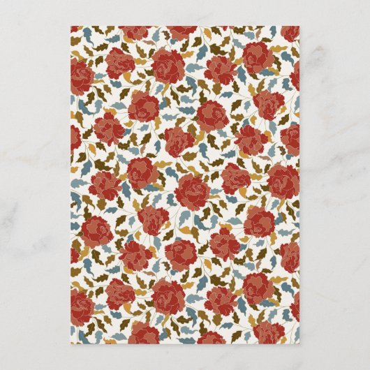 Stoffelijk Elegant Gouden Rode Rose Bloem Bruiloft Menu (Achterkant)