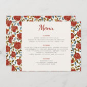 Stoffelijk Elegant Gouden Rode Rose Bloem Bruiloft Menu (Voorkant / Achterkant)