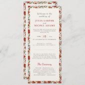 Stoffelijk Elegant Gouden Rode Rose Bloem Bruiloft Programmakaart (Voorkant / Achterkant)