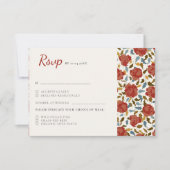Stoffelijk Elegant Gouden Rode Rose Bloem Bruiloft RSVP Kaartje (Voorkant)