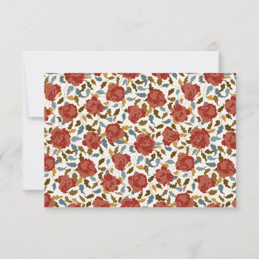 Stoffelijk Elegant Gouden Rode Rose Bloem Bruiloft RSVP Kaartje (Achterkant)