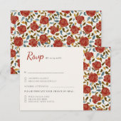Stoffelijk Elegant Gouden Rode Rose Bloem Bruiloft RSVP Kaartje (Voorkant / Achterkant)