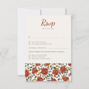 Stoffelijk Elegant Gouden Rode Rose Bloem Bruiloft RSVP Kaartje