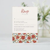 Stoffelijk Elegant Gouden Rode Rose Bloem Bruiloft RSVP Kaartje (Staand voorkant)