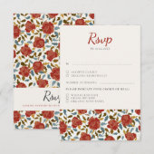 Stoffelijk Elegant Gouden Rode Rose Bloem Bruiloft RSVP Kaartje (Voorkant / Achterkant)