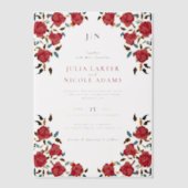 Stoffelijk Elegant Gouden Rode Rose Bloem Bruiloft Vellum Uitnodigingen (Voorkant)