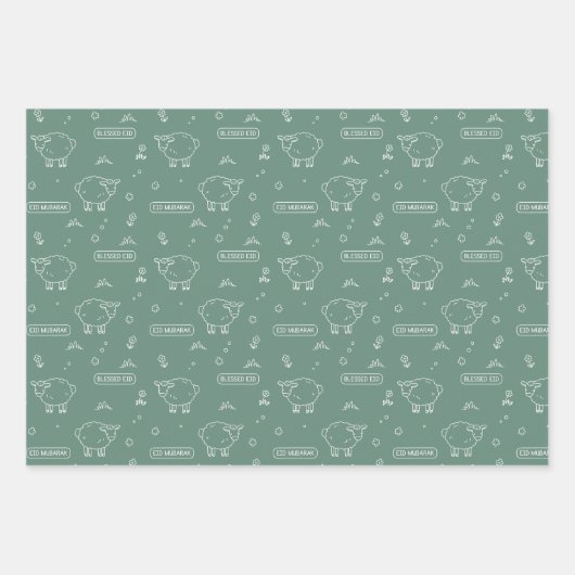 Stoffelijk groen schaap Eid Mubarak Kinder Inpakpapier Vel (Voorkant 3)