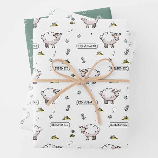 Stoffelijk groen schaap Eid Mubarak Kinder Inpakpapier Vel (In situ)