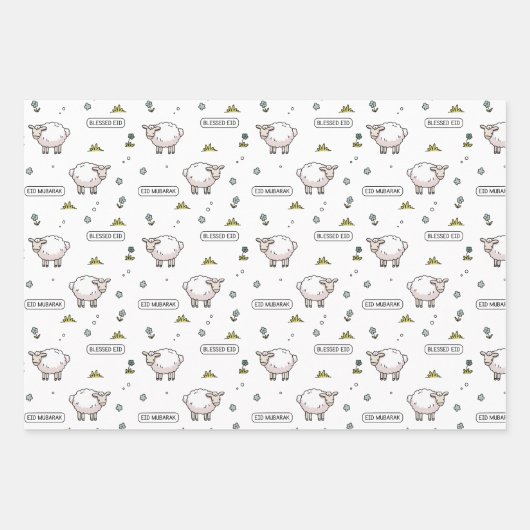 Stoffelijk groen schaap Eid Mubarak Kinder Inpakpapier Vel (Voorkant)