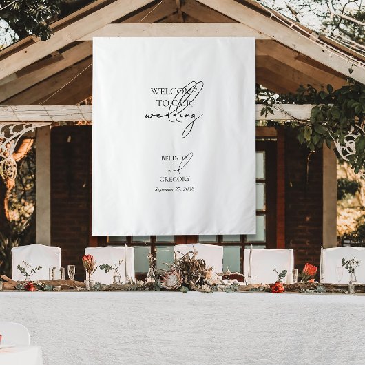 Stoffelijk Handtekening Script Welkom Trouw Teken Wandkleed
