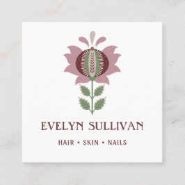 Stoffelijk lila Folk Art Flower Square visitekaart Vierkante Visitekaartje