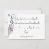Stoffelijk Paarse & Blauwe Boho Bloemenbruiloft Bedankkaart (Achterkant)