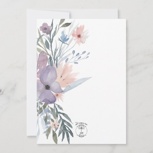 Stoffelijk Paarse & Blauwe Boho Bloemenbruiloft Kaart (Achterkant)