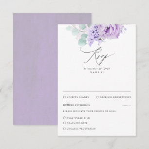 Stoffelijk Paarse Bloemen Bruiloft RSVP Kaartje