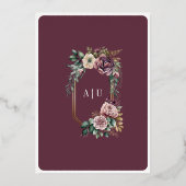 Stoffelijk Paarse Bloemen Crest Moslim Bruiloft Go Folie Uitnodiging (Achterkant)