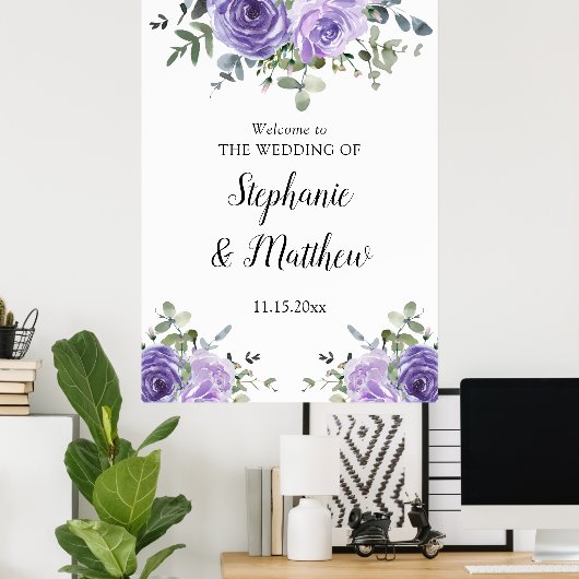 Stoffelijk Paarse Eucalyptus Botanische bruiloft W Poster (Thuiskantoor)