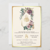 Stoffelijk Paarse gouden bloemenkam moslim bruilof Kaart (Voorkant)