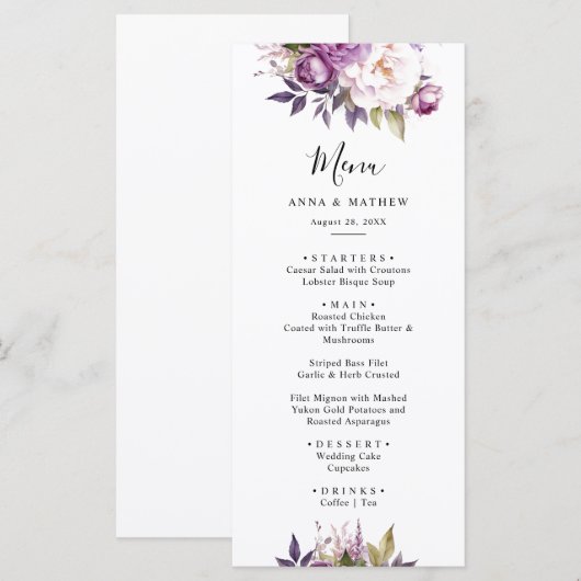 Stoffelijk Paarse Lavendel Bloemen Boho bruiloft Menu (Voorkant / Achterkant)