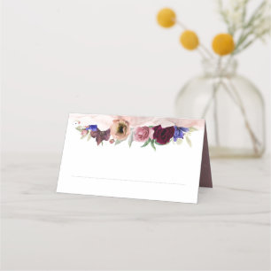 Stoffelijk Roos Blauw en Bourgondisch Rood Bloemen Plaatskaartje