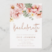 Stoffelijk Roos Bloemen Bachelorette Party Roos Go Folie Uitnodiging (Voorkant)