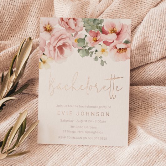 Stoffelijk Roos Bloemen Bachelorette Party Roos Go Folie Uitnodiging