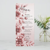 Stoffelijk Roos Bloemen Bruiloft Menu (Staand voorkant)