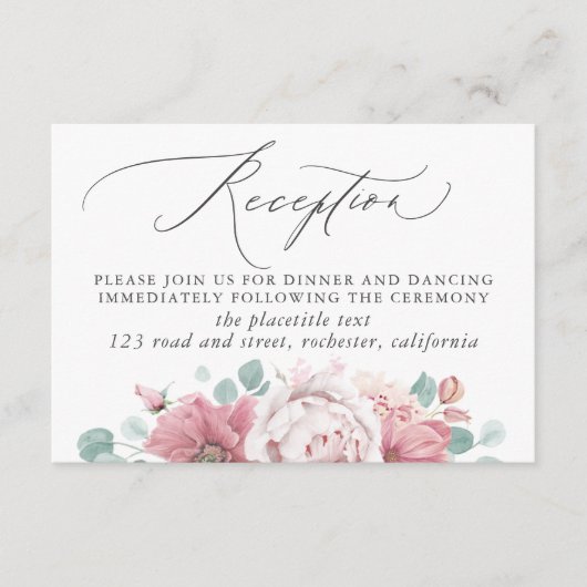 Stoffelijk Roos Bloemen Bruiloft Receptie Informatiekaartje (Voorkant)