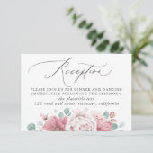 Stoffelijk Roos Bloemen Bruiloft Receptie Informatiekaartje (Staand voorkant)