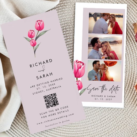 Stoffelijk Roos Bloemen Elegante fotostrip Save The Date