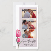 Stoffelijk Roos Bloemen Elegante fotostrip Save The Date (Voorkant)