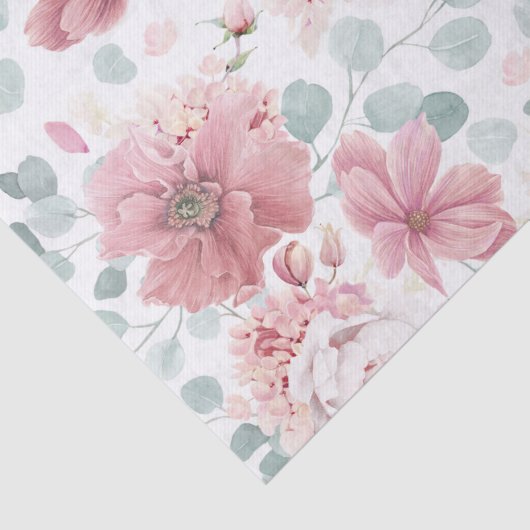 Stoffelijk Roos Bloemen en Groen Elegant Tissuepapier (Detail)