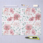 Stoffelijk Roos Bloemen en Groen Elegant Tissuepapier (Craft)