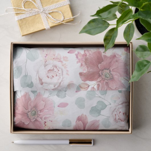 Stoffelijk Roos Bloemen en Groen Elegant Tissuepapier (Geschenk)