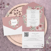 Stoffelijk Roos Bloemen Goud Geometrische QR Code  All In One Uitnodiging