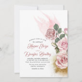 Stoffelijk Roos Bloemen  Goud Glitter Bruiloft Kaart (Voorkant)