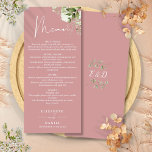 Stoffelijk Roos Bloemen Groen Monogram Bruiloft Di Menu<br><div class="desc">Deze elegante stoffige rozen florale botanische groen bladeren bruiloft menu kan worden gepersonaliseerd met uw informatie in chique typografie met uw monogram initialen op de achterkant. Ontworpen door Thisnotme©</div>