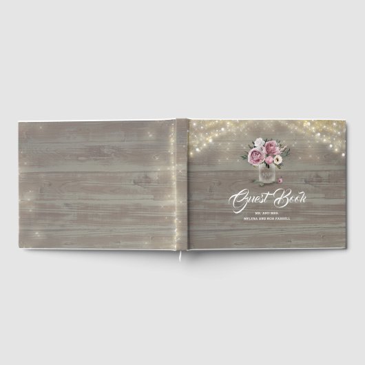 Stoffelijk Roos Bloemen Mason Jar Rustiek Land Bru Gastenboek (Volledig)