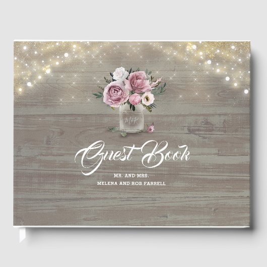 Stoffelijk Roos Bloemen Mason Jar Rustiek Land Bru Gastenboek (Voorkant)