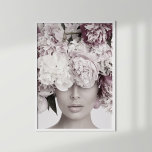 Stoffelijk Roos Bloemen Mode Portret Poster<br><div class="desc">Mooie stoffige rozen pioenen verbergen het gezicht van een mode model. Dit moderne meisjesachtige poster is een geweldig ontwerp in een neutrale,  grijze of eclectische kamer.</div>