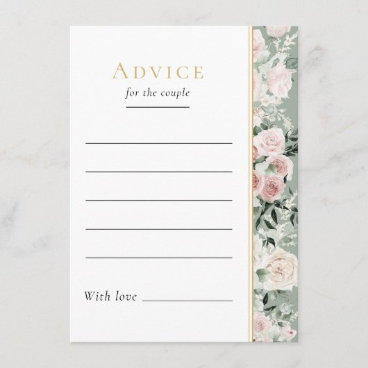 Stoffelijk Roos Bloemen Salie Groen Bruiloft Advie Advieskaart (Voorkant)