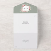 Stoffelijk Roos Bloemen Salie Groen Bruiloft All In One Uitnodiging (Buitenkant)