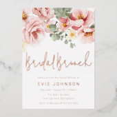 Stoffelijk Roos Bloemen Vrijgezellenfeest Brunch R Folie Uitnodiging (Voorkant)