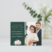 Stoffelijk Roos Bloemenbos Groene Foto Save the Da Aankondigingskaart (Staand voorkant)