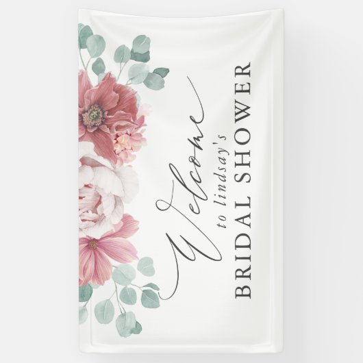 Stoffelijk Roos Bloemenbruids / Baby shower Welkom Spandoek (Verticaal)