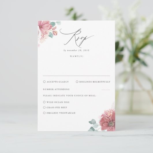Stoffelijk Roos Bloemenbruiloft RSVP (Staand voorkant)
