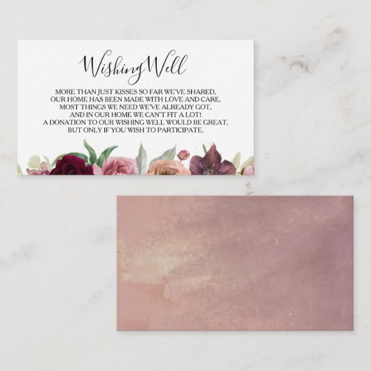 Stoffelijk Roos Bloemenbruiloft Wishing Well Informatiekaartje (Voorkant / Achterkant)