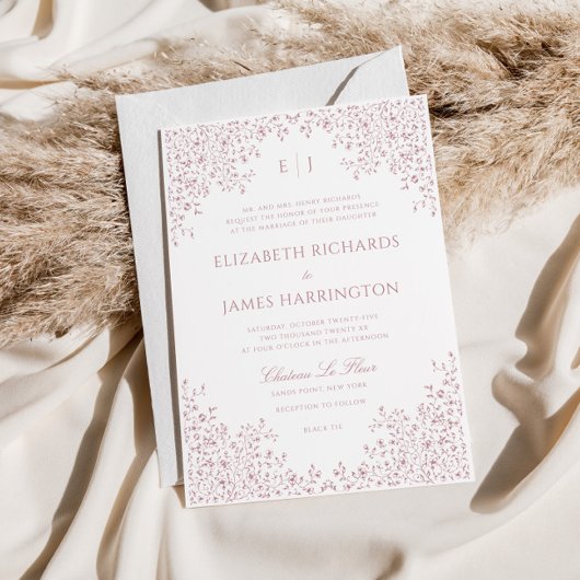 Stoffelijk Roos  Bloemenlijn Art Lijst Bruiloft Kaart